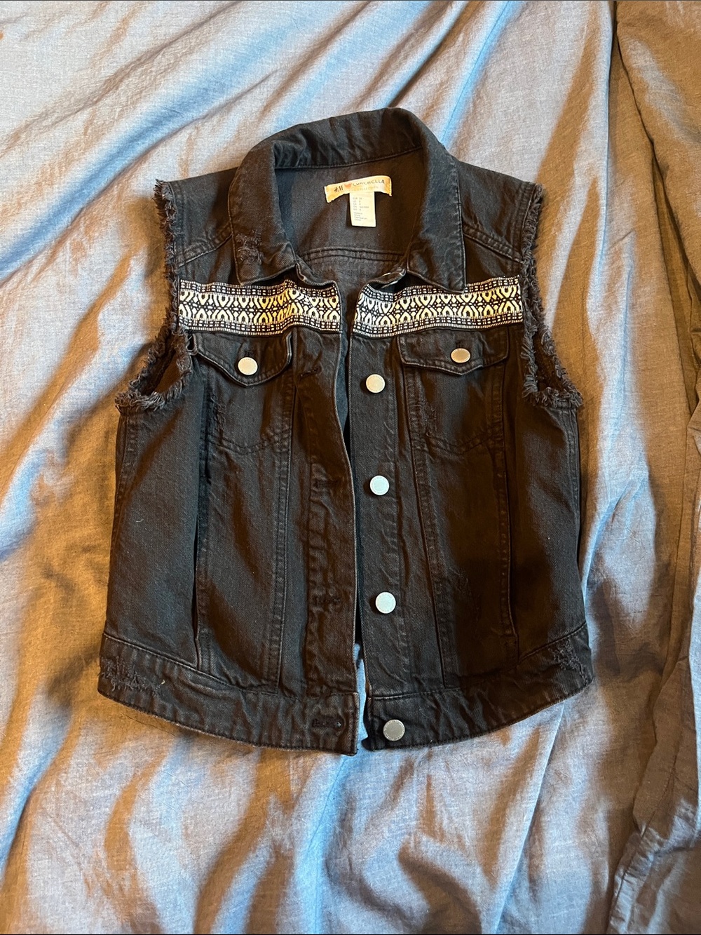 H&M x Coachella Black Denim Vest with Embroidery